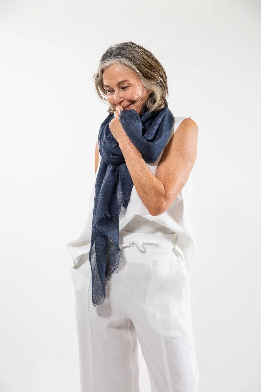 Linen Gauze Scarf | Navy