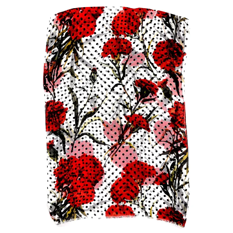 Dolce & Gabbana Floral Scarf in White & Red Silk