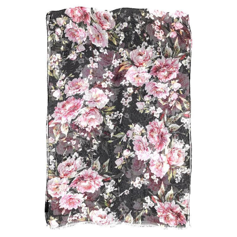 Dolce & Gabbana Floral Scarf in Black & Pink Silk