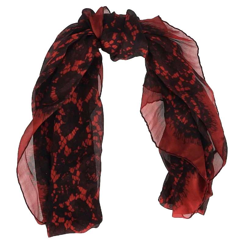 Valentino Floral Lace Print Stole in Red Silk