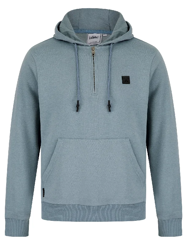 Invective Quarter Zip Neck Brushback Fleece Pullover Hoodie in Cool Grey - Tokyo Laundry