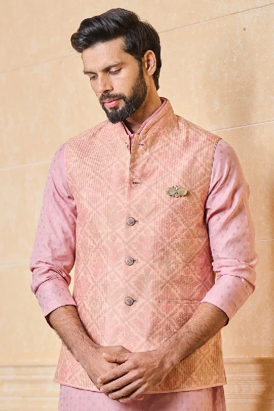 Pink Printed Bundi With Texturing