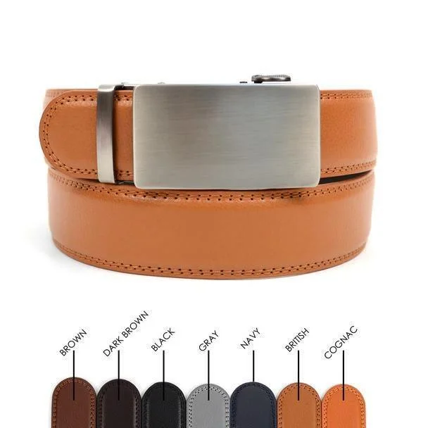 Men's Leather Sliding Buckle Ratchet Auto Lock Belt