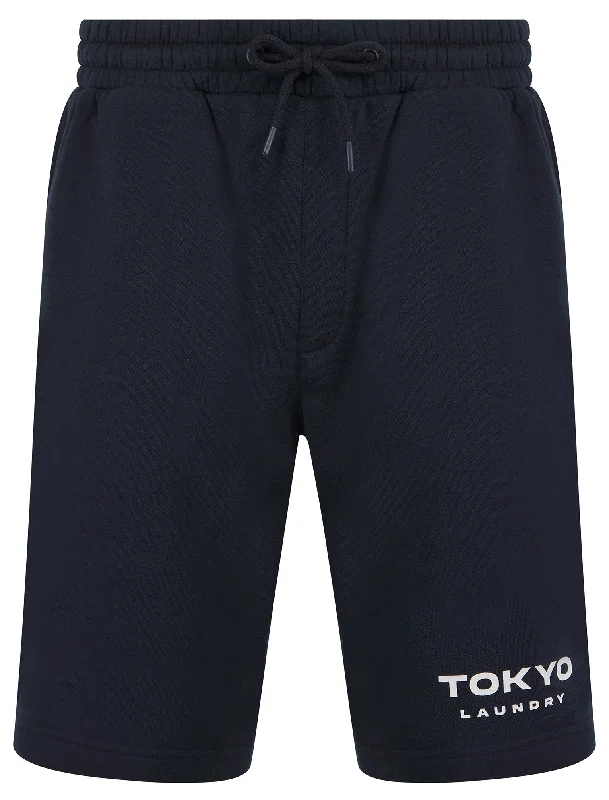 Figure Motif Brushback Fleece Jogger Shorts in Sky Captain Navy - Tokyo Laundry