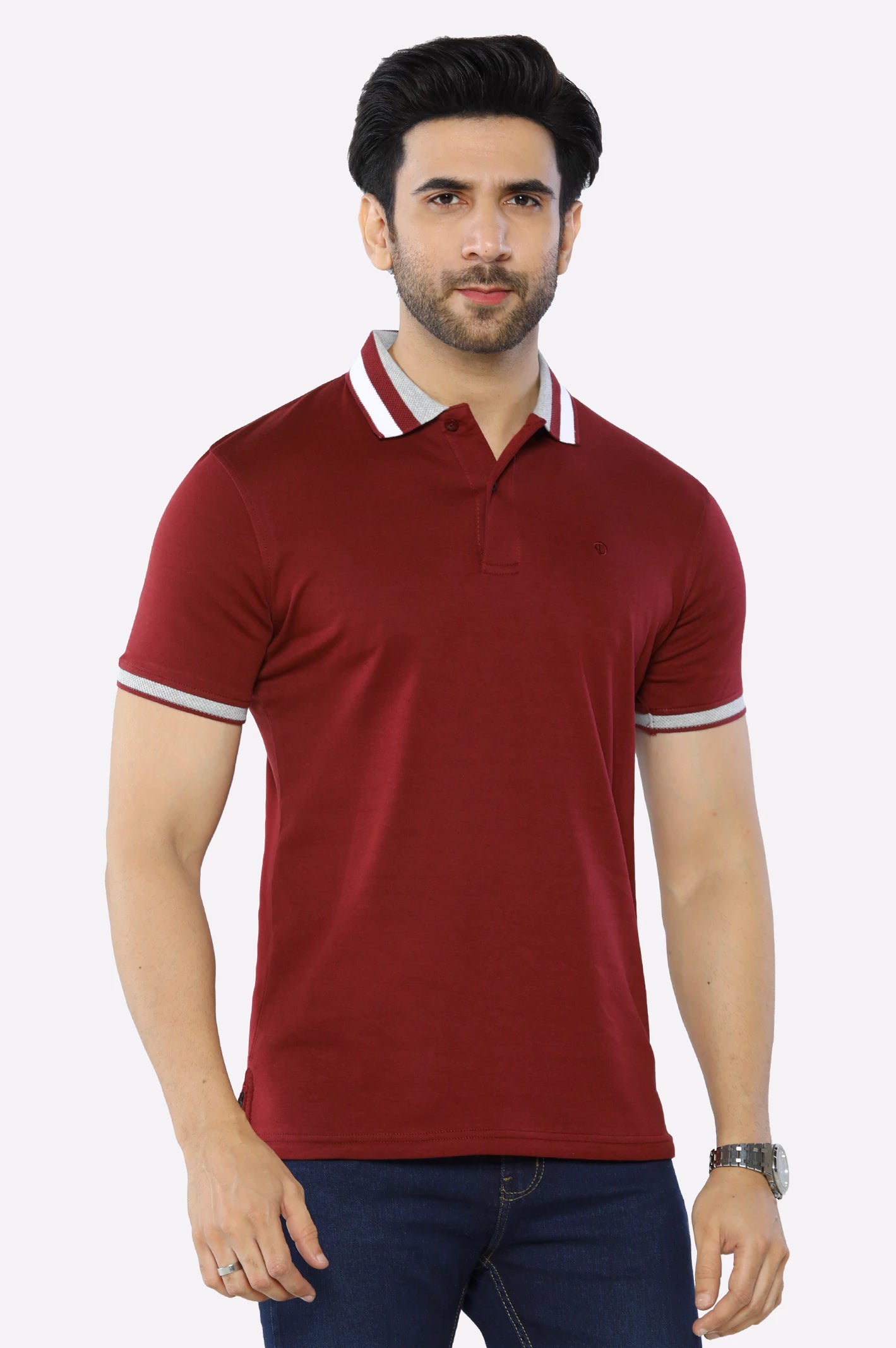 Maroon Jacquard Collar Polo