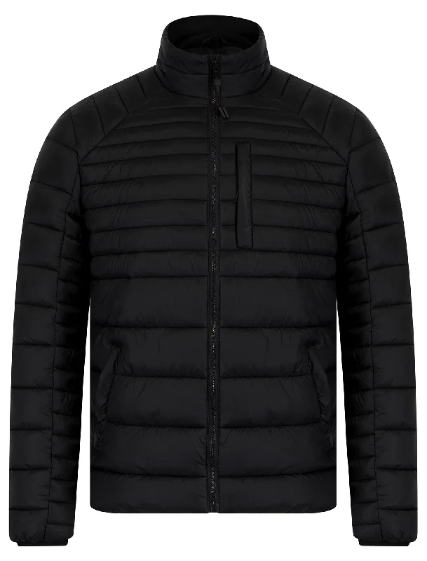 Ector Mult-Pocket Funnel Neck Quilted Puffer Jacket with Fleece Lined Collar in Jet Black - Tokyo Laundry