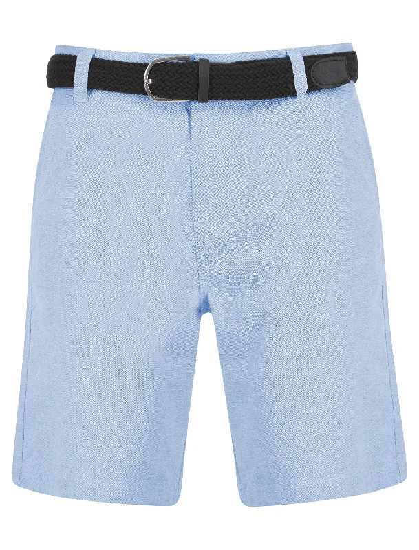 Armando Cotton Chino Shorts with Woven Belt in Blue Oxford - Tokyo Laundry