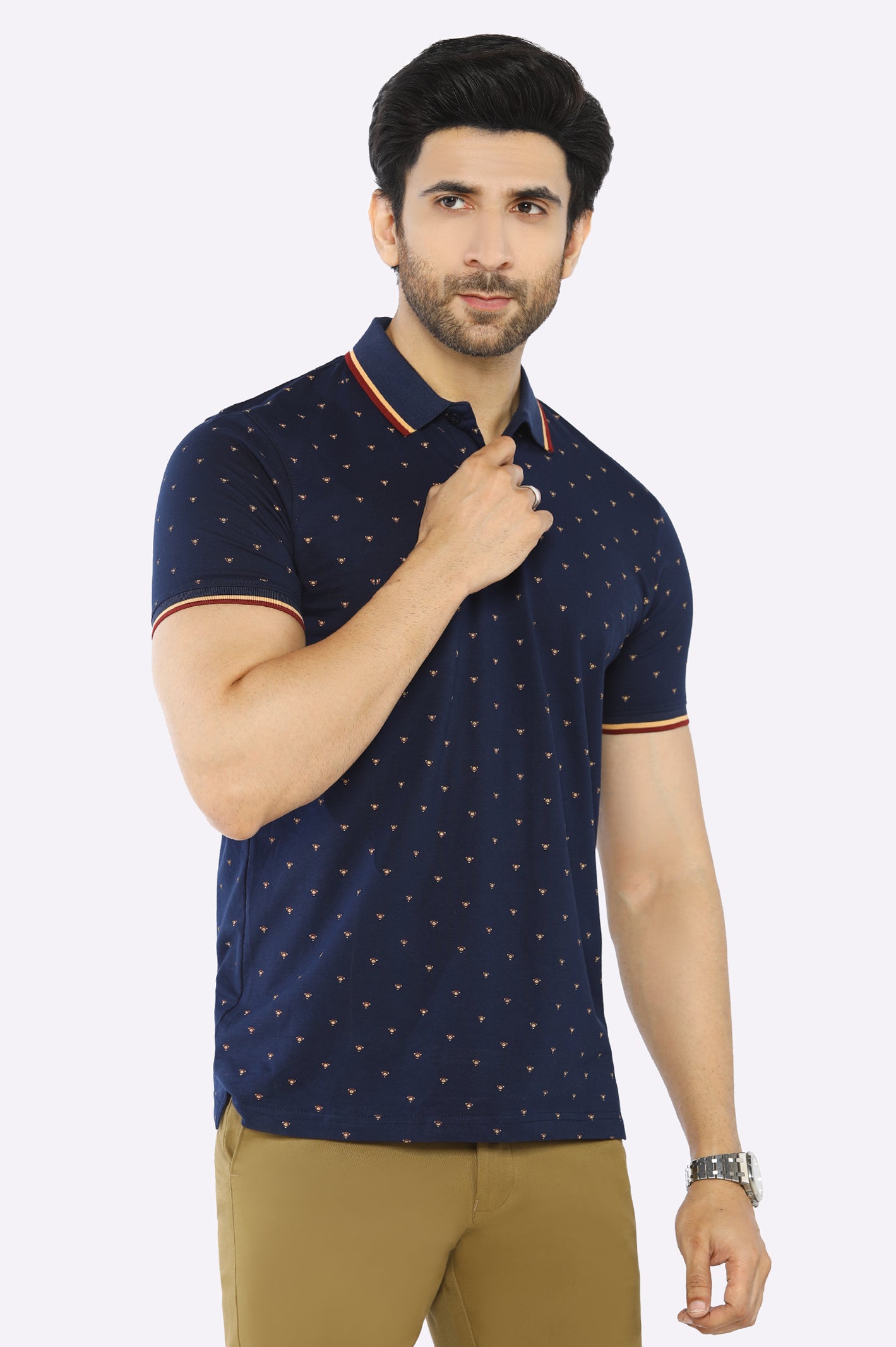 Navy Blue Printed Polo