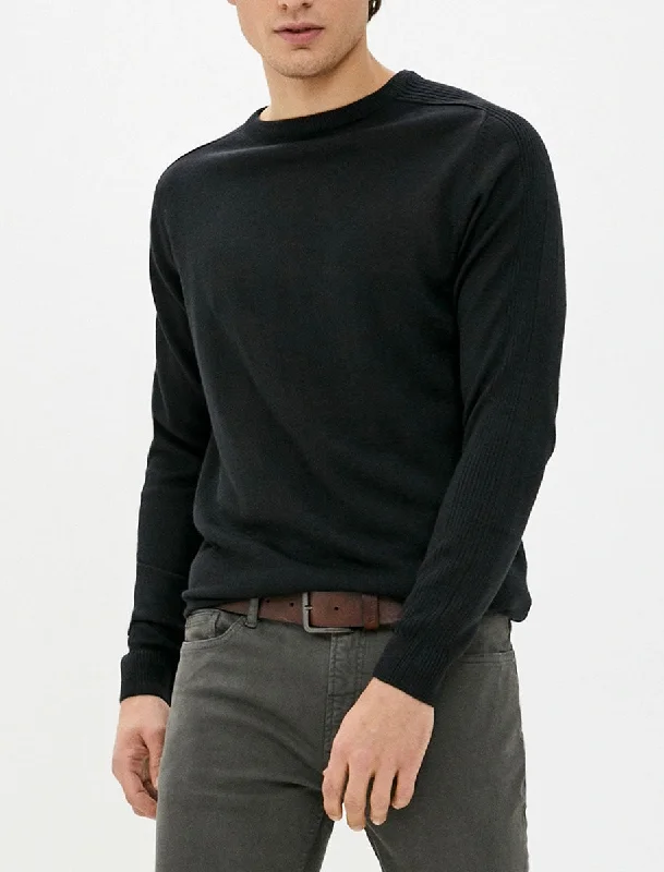 Chattox Crew Neck Knitted Jumper in Jet Black - Kensington Eastside