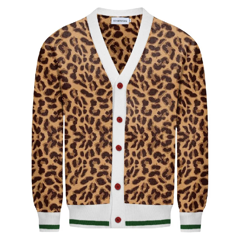 Men's brown leopard print vintage sweater coat