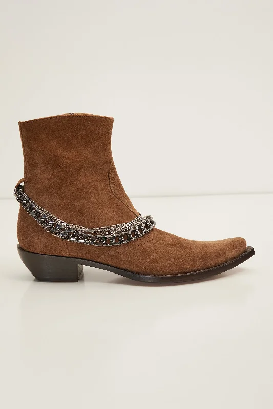 Jasper Layered Chain Boots - Tobacco Suede