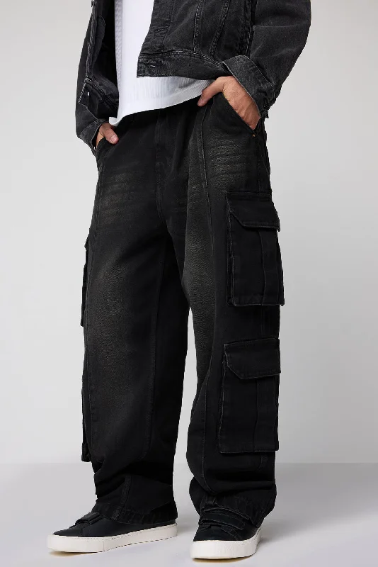 Panther Black Men's Baggy Utility Cargo Jeans