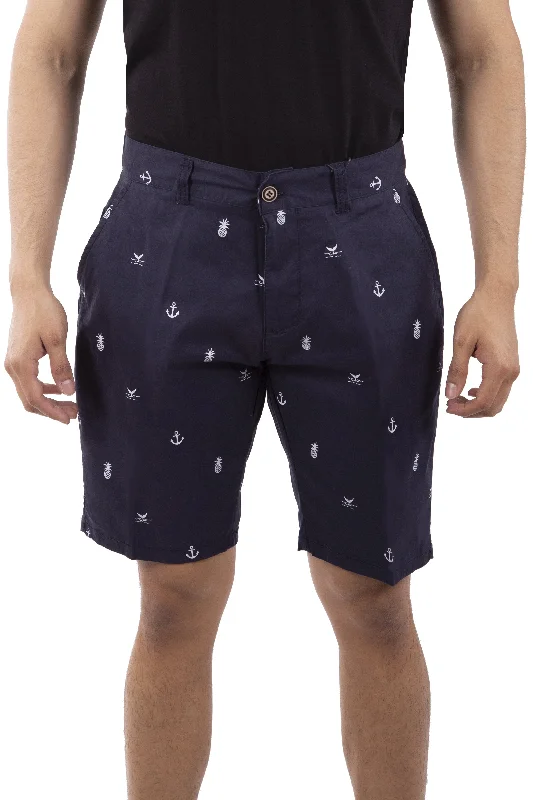 Mixed Nautical Print Cotton Shorts Navy