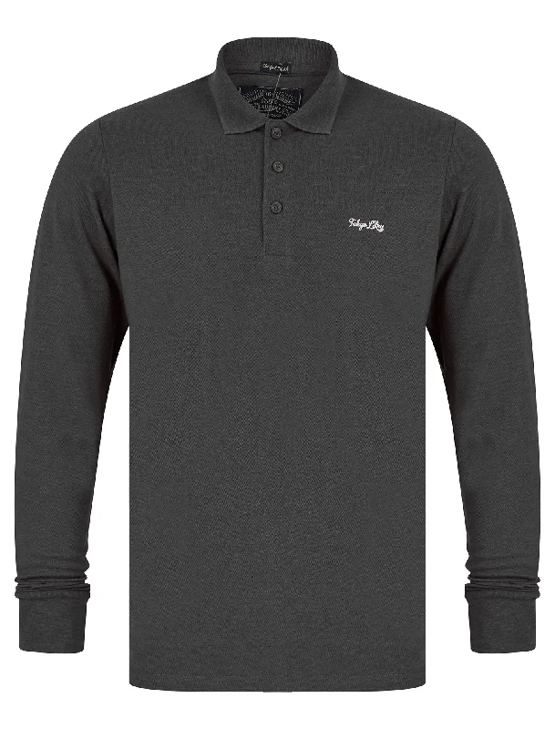 Cosenza Long Sleeve Polo Shirt in Charcoal Marl - Tokyo Laundry