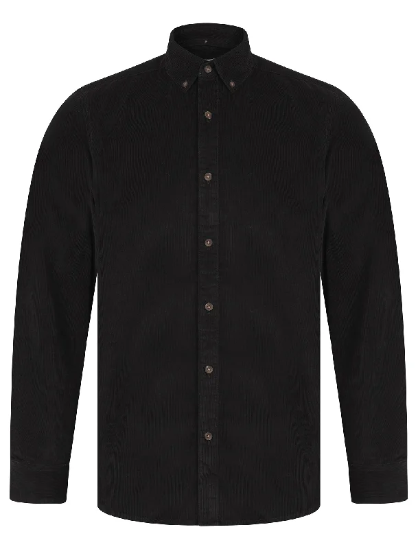 Salton Needlecord Corduroy Cotton Long Sleeve Button Down Collar Shirt In Jet Black - Tokyo Laundry