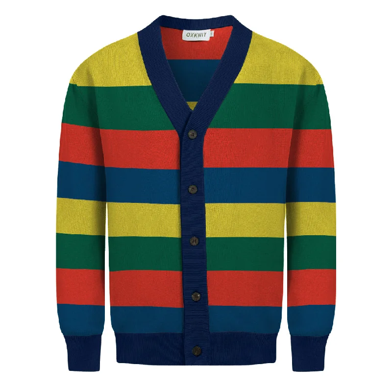 Men's multi-colored striped 5 jacquard sweater coat