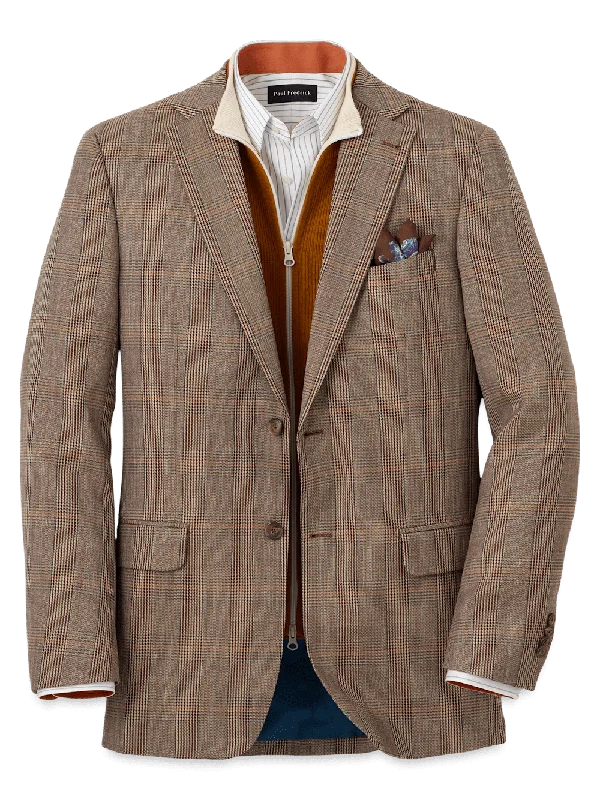 Wool Plaid Single Breasted Notch Lapel Sport Coat - Brown