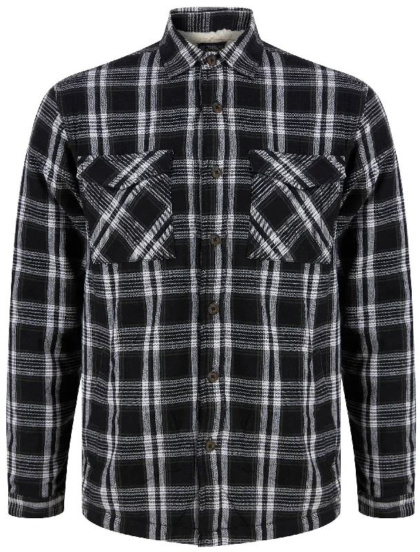 Tornio Borg Lined Checked Flannel Overshirt Jacket in Jet Black - Tokyo Laundry