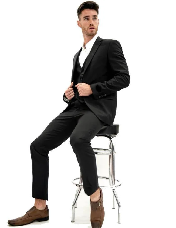 Ferera Collection-Men's 3 Piece Slim Fit Suit Solid Black