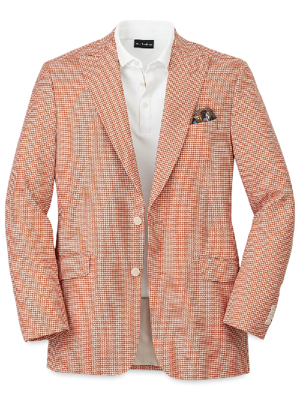 Wool Houndstooth Single Breasted Peak Lapel Sport Coat - Melon