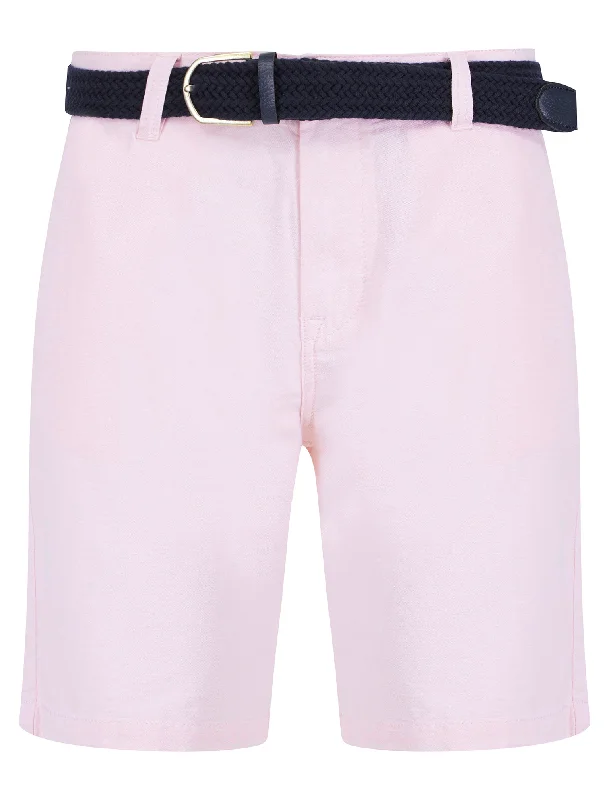 Armando Cotton Chino Shorts with Woven Belt in Pink Oxford - Tokyo Laundry