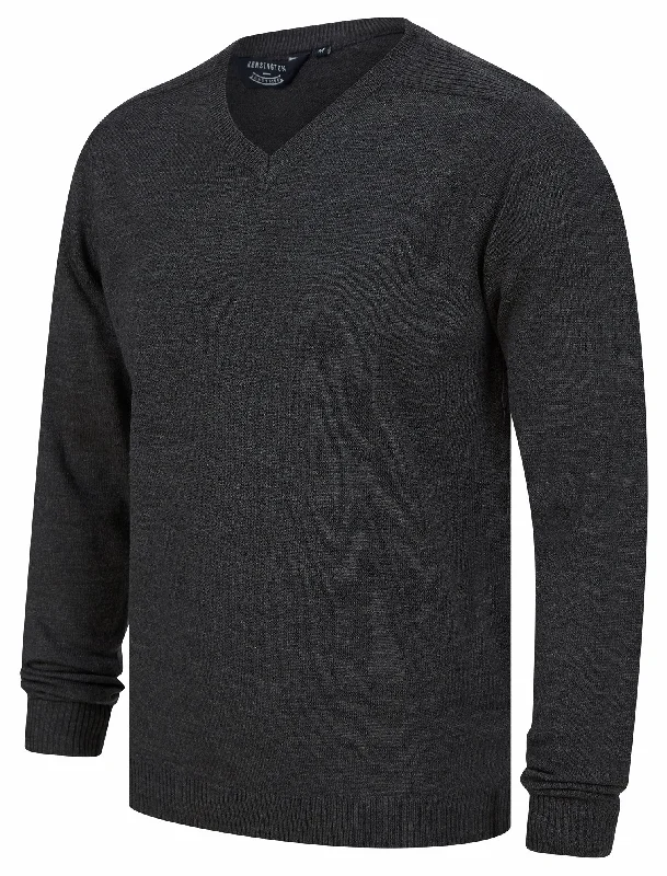 Mondrich V-Neck Knitted Jumper in Charcoal Marl - Kensington Eastside