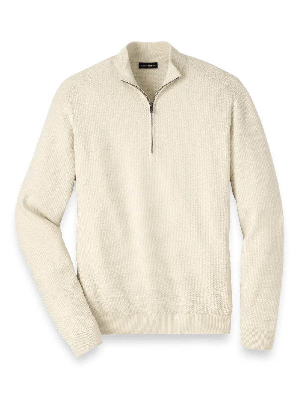 Silk Cotton Cashmere Quarter Zip Mock Neck Sweater - Ivory