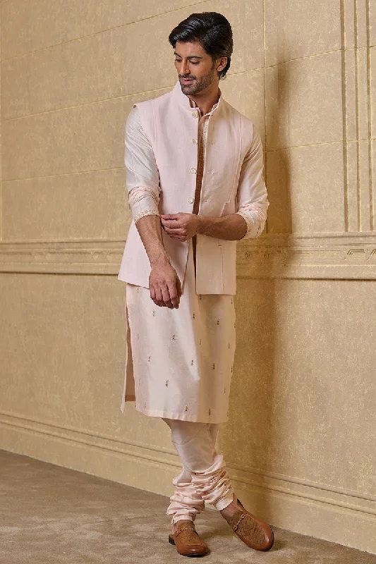 Peach Linen Bundi With Inseam Pocket Detail