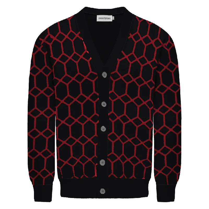 Men's black jacquard vintage cardigan sweater