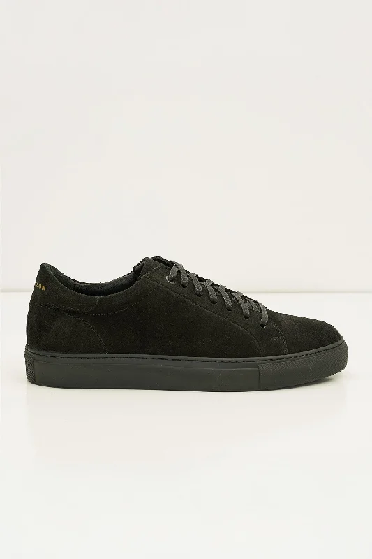 Suede Leather Court Sneakers  - Black Suede