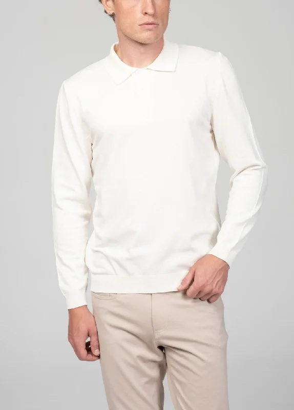 Two Button Down Polo Sweater  - Ecru