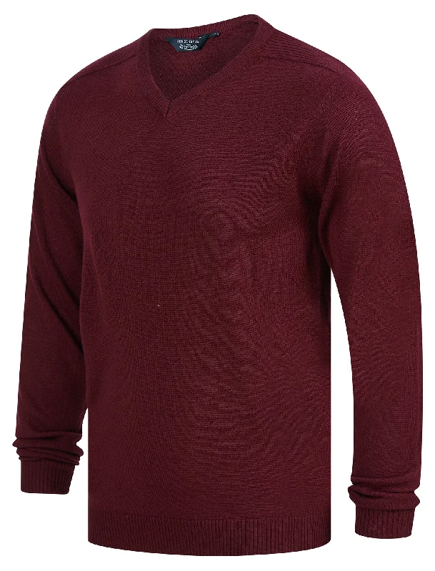 Mondrich V-Neck Knitted Jumper in Zinfandel - Kensington Eastside