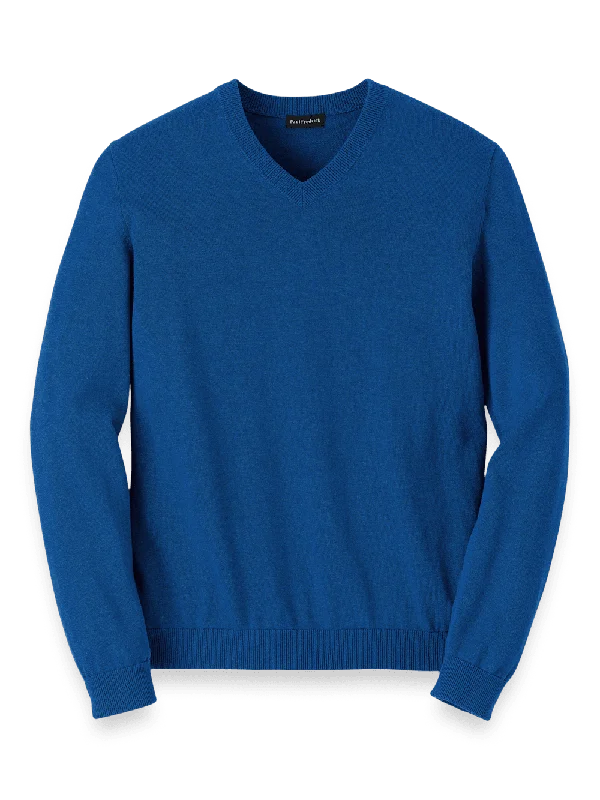 Supima Cotton V-neck Sweater - Blue