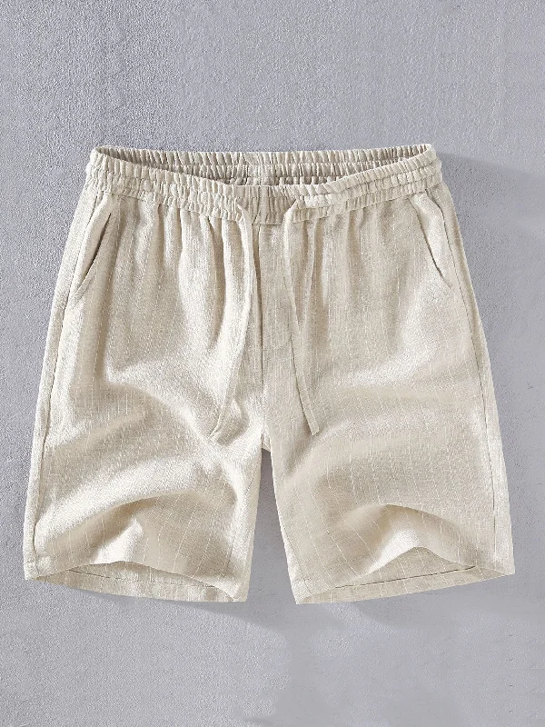 Linen Cotton Blend  Striped Shorts