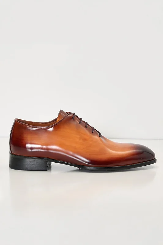 Hand Paint Patina Patent Leather Oxfords - Brown