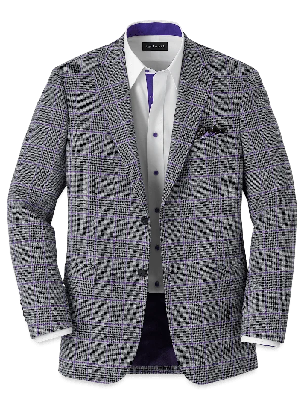 Microfiber Windowpane Single Breasted Notch Lapel Sport Coat - Grey/purple