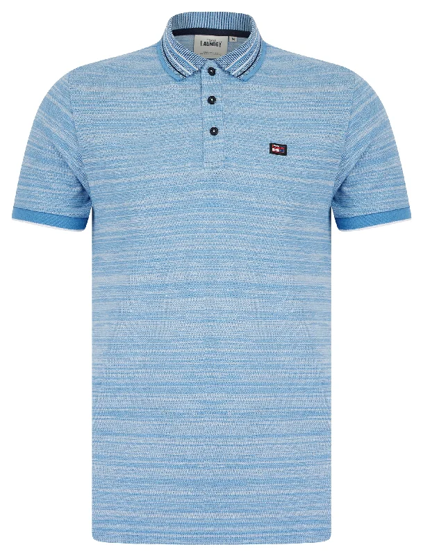 Avets Woven Jacquard Jersey Striped Cotton Polo Shirt with Tipping in Blue - Tokyo Laundry