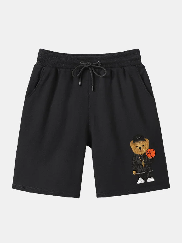 Basketball Bear Print Mid Length Shorts