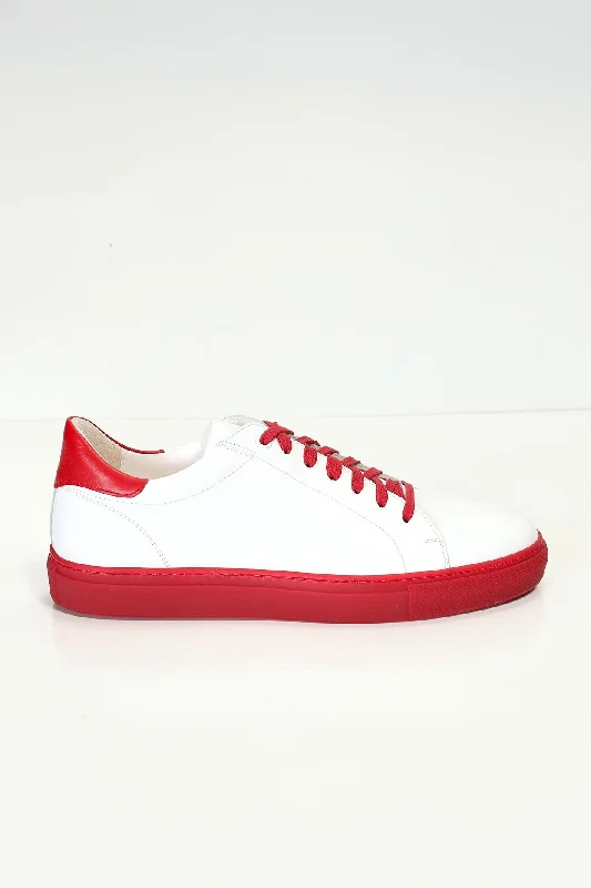 Genuine Leather Court Sneakers - White Red