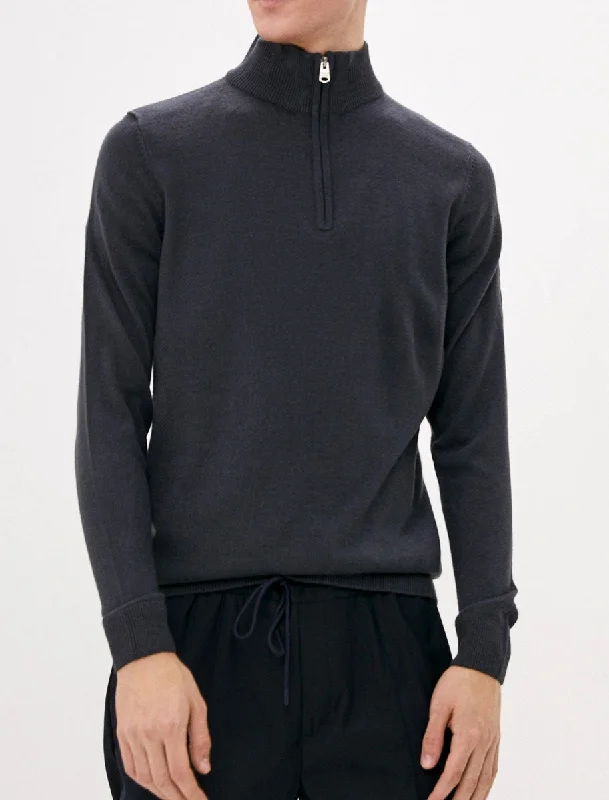 Redwood 2 Half Zip Neck Cashmilon Knit Jumper in Charcoal - Kensington Eastside