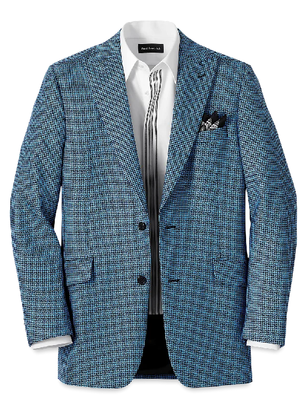 Wool Houndstooth Single Breasted Peak Lapel Sport Coat - Blue/black