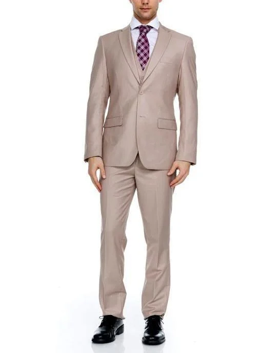 Ferera Collection-Men's 3 Piece Slim Fit Suit Solid Tan