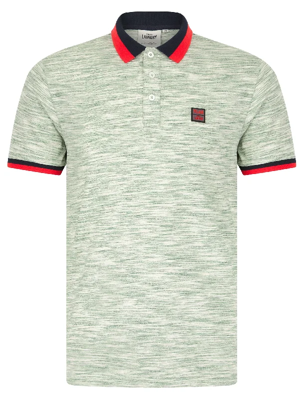 Hanbury Cotton Rich Jersey Space Dye Polo Shirt with Tipping in Light Green - Tokyo Laundry