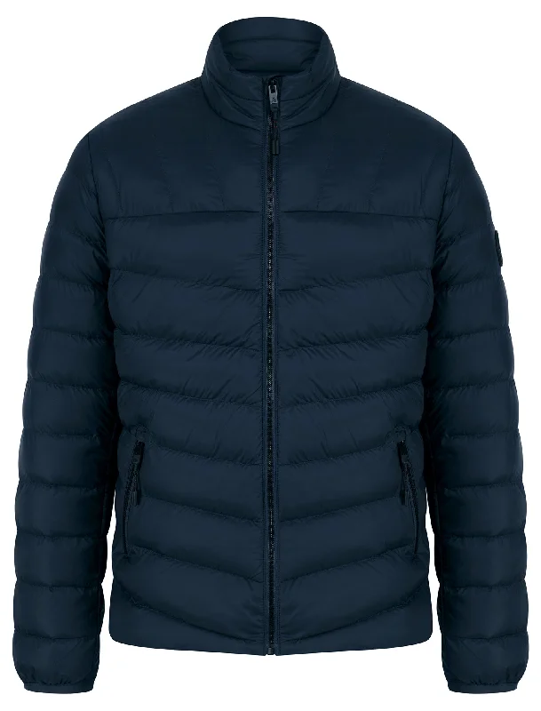 Eastwood Funnel Neck Quilted Puffer Jacket with Fleece Lined Collar in Sky Captain Navy - Tokyo Laundry