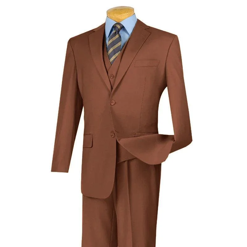 Three Piece Classic Fit Vested Suit Color Cognac