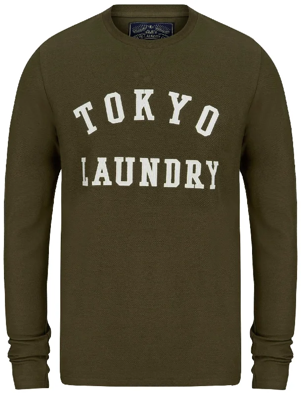 Norsk Felt Applique Loop Back Cotton Long Sleeve Top In Green Leaf - Tokyo Laundry