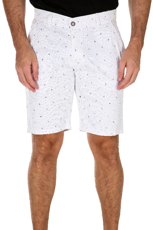 Anchor Microprint Cotton Shorts White