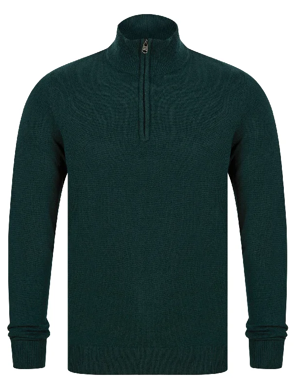 Redwood 2 Half Zip Neck Cashmilon Knit Jumper in Evergreen - Kensington Eastside