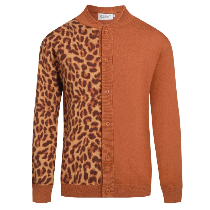 Men's brown leopard print matching sweater coat