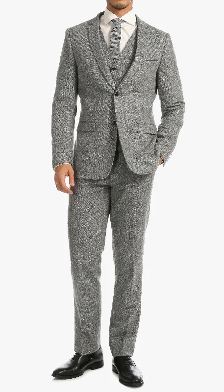 Tweed Men's Slim Fit 3 Piece Suit in Grey